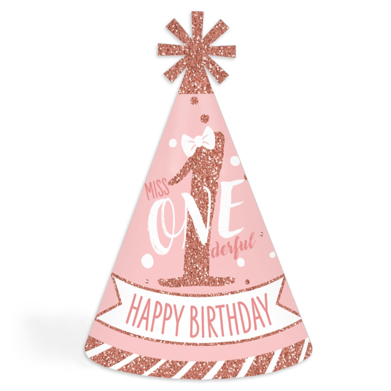 Big Dot of Happiness 1st Birthday Little Miss Onederful - Cone Happy Birthday Party Hats for Kids and Adults - Set of 8 (Standard Size)